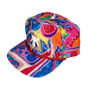 Vintage Abstract Colorful Mesquite Texas Championship Rodeo Trucker SnapBack Hat